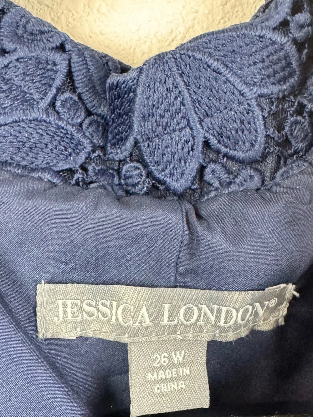 Jessica London Navy Floral Embroidered Lined Lace Blazer size 26W - Picture 4 of 5